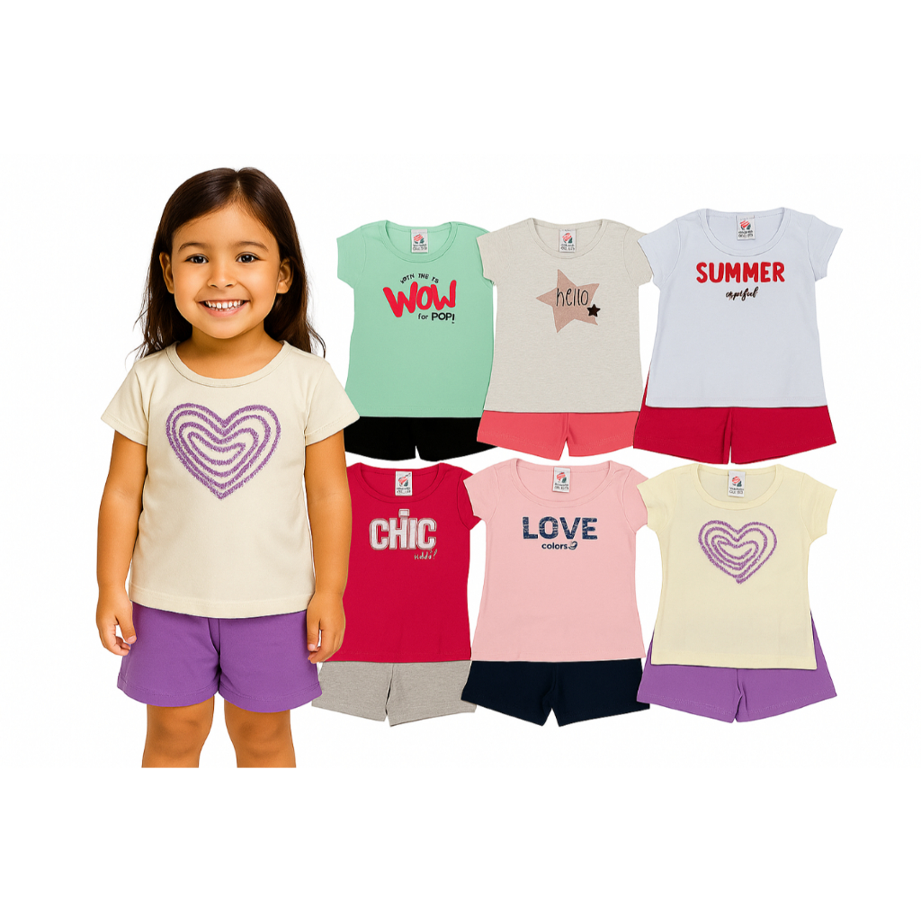Conjunto Infantil Menina Verão - Unitário ou KIT - Estampas sortidas - Tamanho 1 ao 8