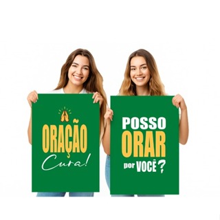 Kit 2 Placas Decorativas Personalizadas Religiosas "Posso orar por você" e "Oração Cura!" verde em Oferta na Shopee