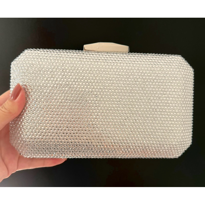 Bolsa de Festa Clutch Prata Cristal Brilhosa para Madrinha Formanda