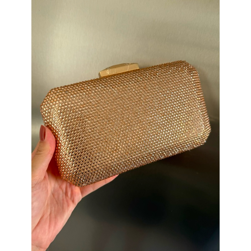 Clutch Bolsa de Festa Dourado Rose Brilhos para Madrinhas e Formandas