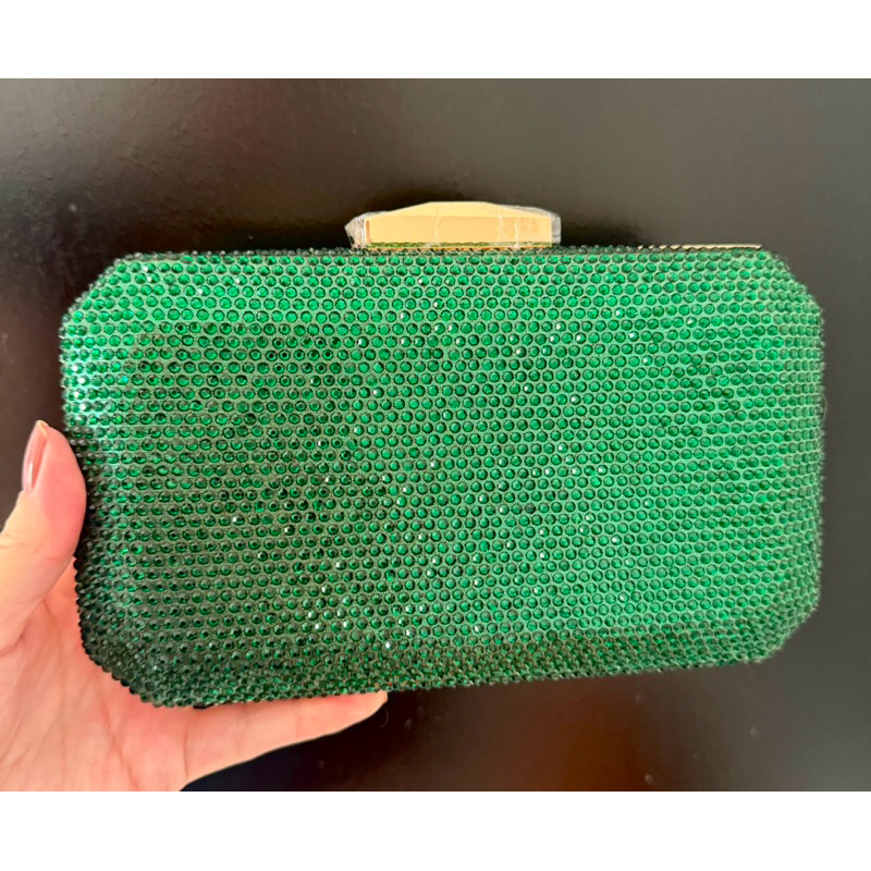 Bolsa de Festa Clutch Verde Esmeralda Brilhosa para Madrinha Formanda