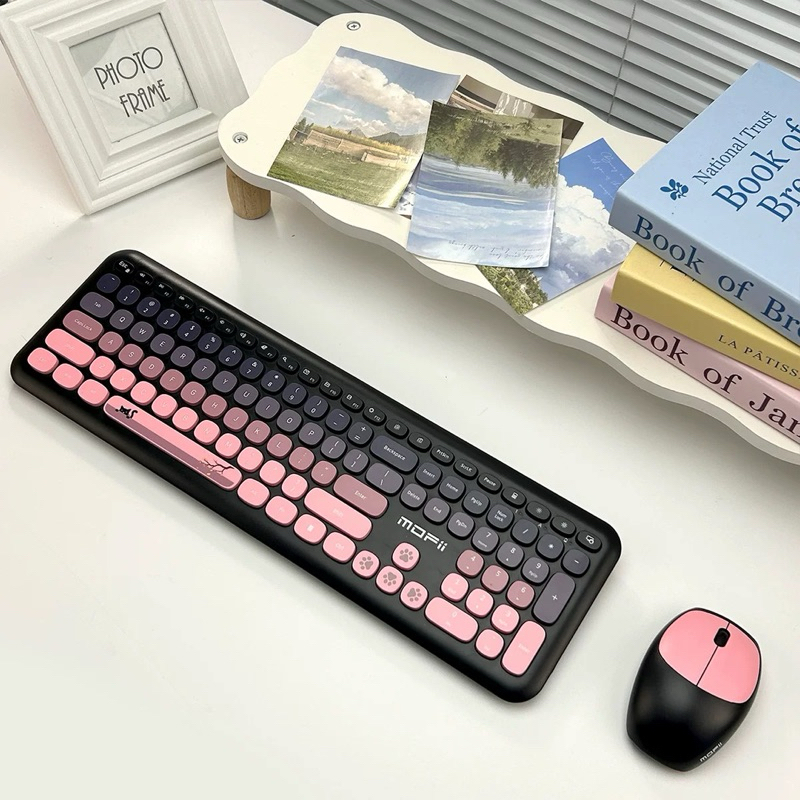 Detalhes do Teclado e mouse sem fio USB wirelessn Macarons Colorido MOFII Candy