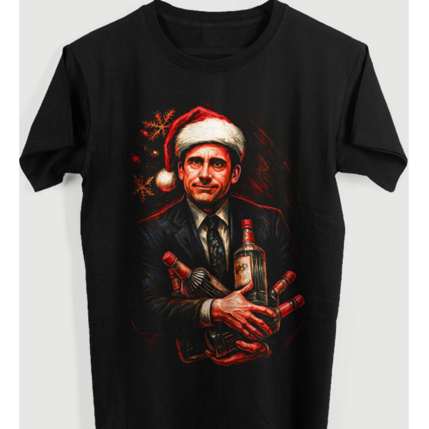 Camiseta Natalina The Office Natal Halftone Estampa HD Michael Scott Tecido Premium 100% Algodão