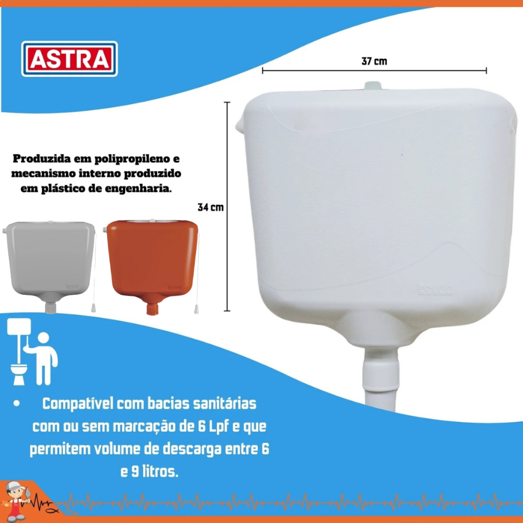 Caixa Descarga Astra 6 a 9Lt Parede Branco / Caramelo / Cinza