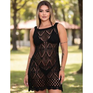 Saída De Praia Alice Em Tricô Estiloso Moda Verão Imperdível Modelo Vestido Curto Gola Canoa Tricot em Oferta na Shopee