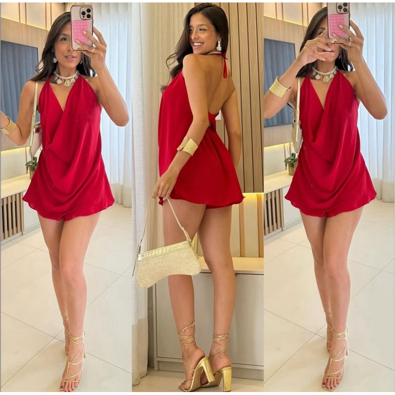 Conjunto Feminino Verão Decotado Blusa Frente Única Duna e Short Saia Casual Elegante boho chic em Oferta na Shopee