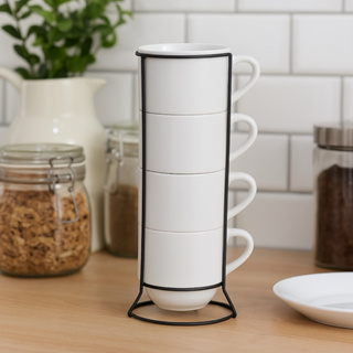 Jogo de 4 Xícaras de Chá Cafe Modelo Hotel 200 ML + Suporte de Metal em Oferta na Shopee