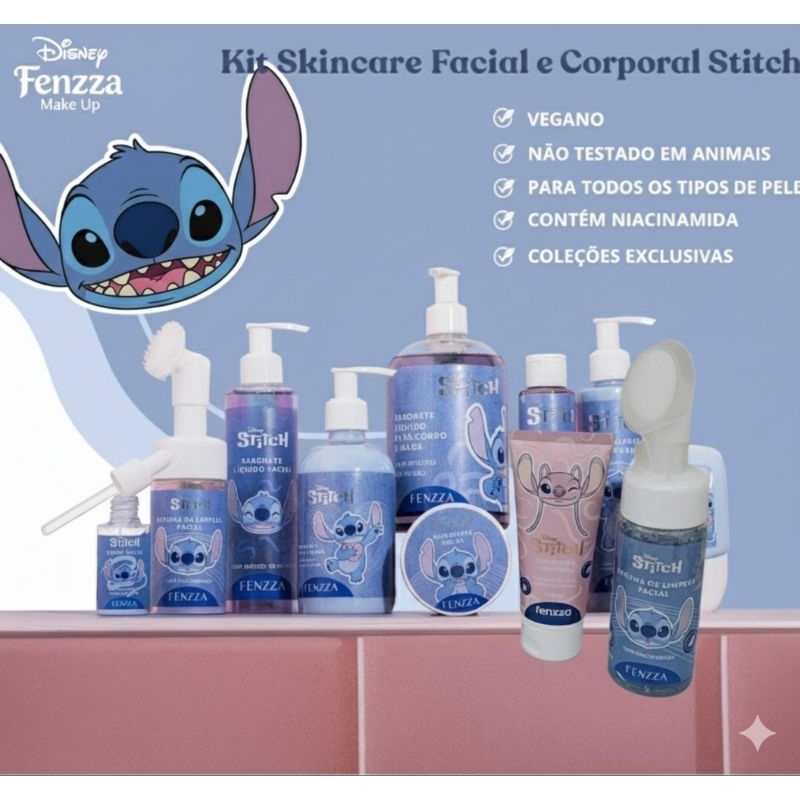 KIT STITCH Linha de limpeza facial e corporal DISNEY LANÇAMENTO fenzza skincare baunilha presente