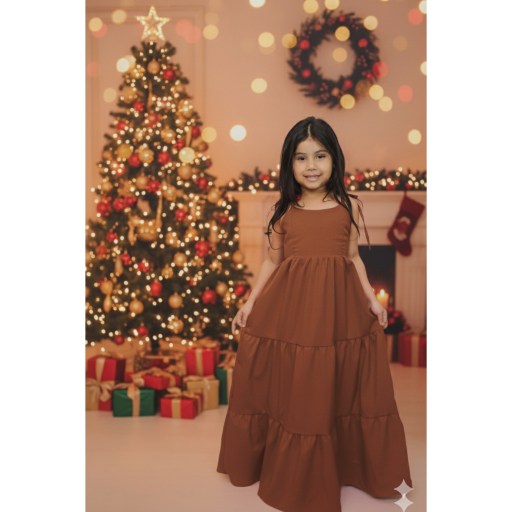 Vestido longo liso infantil menina Maria Fernanda