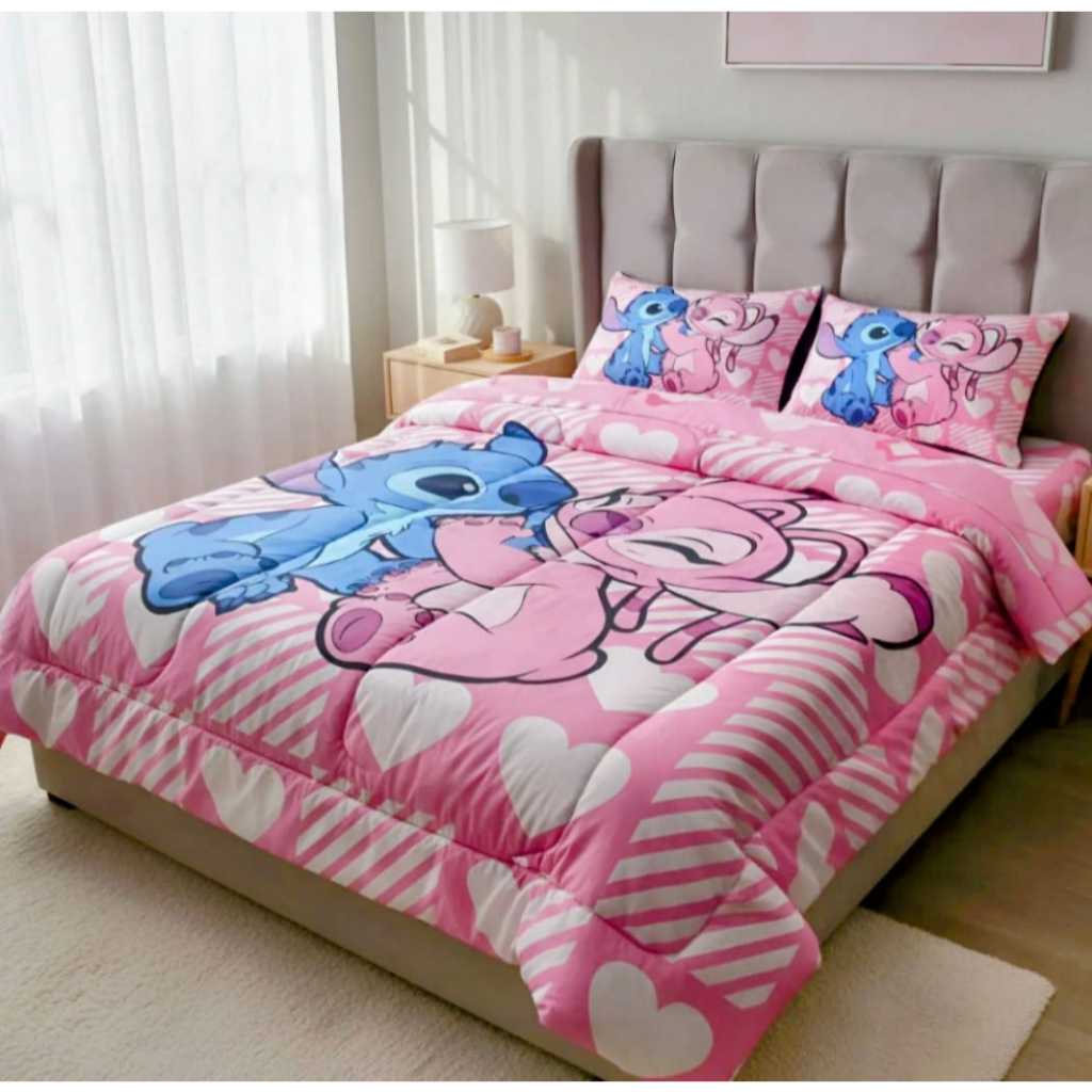 Jogo de Cama Queen Stitch 3 Peças – Edredom + 2 Fronhas – Super Macio | Estampa Disney