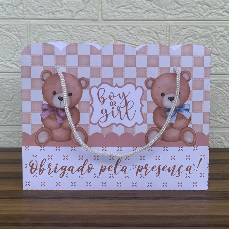Kit Sacolinhas Personalizada para Festa Ursinho Chá Revelação Boy ou Girls - Monte em casa