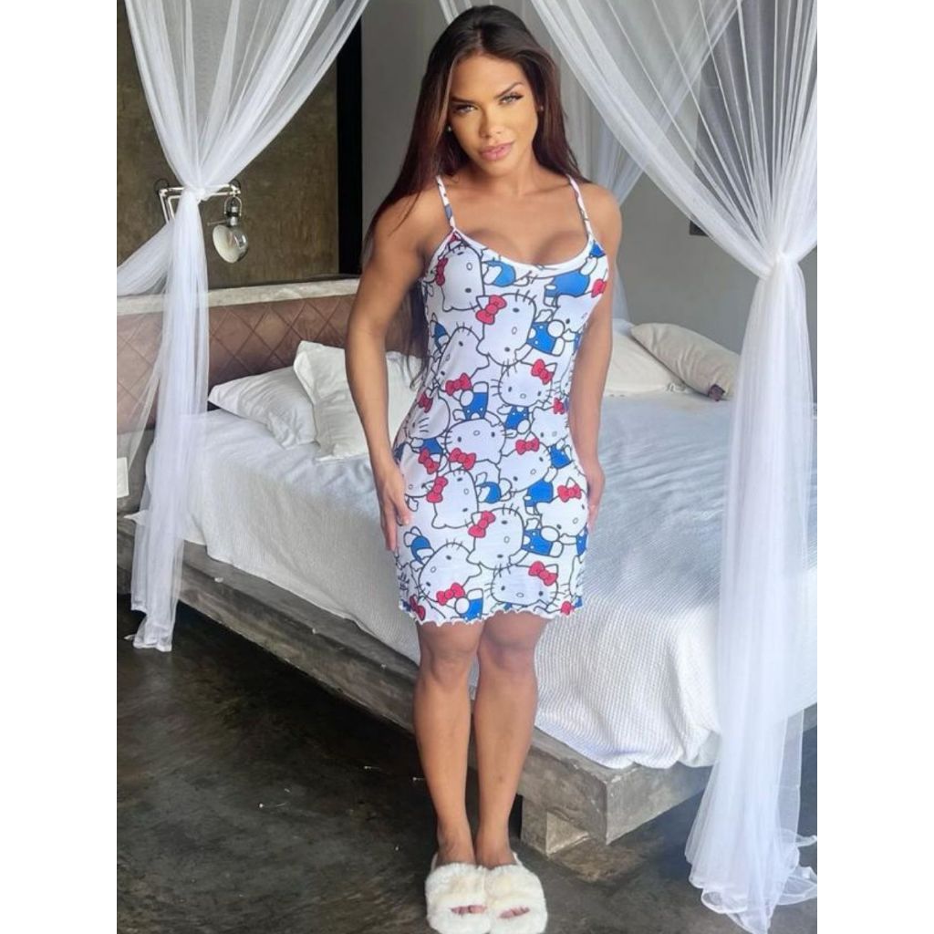 Camisola Feminina Alcinha Verão Pijama Vestidinho de Alcinha Estampado