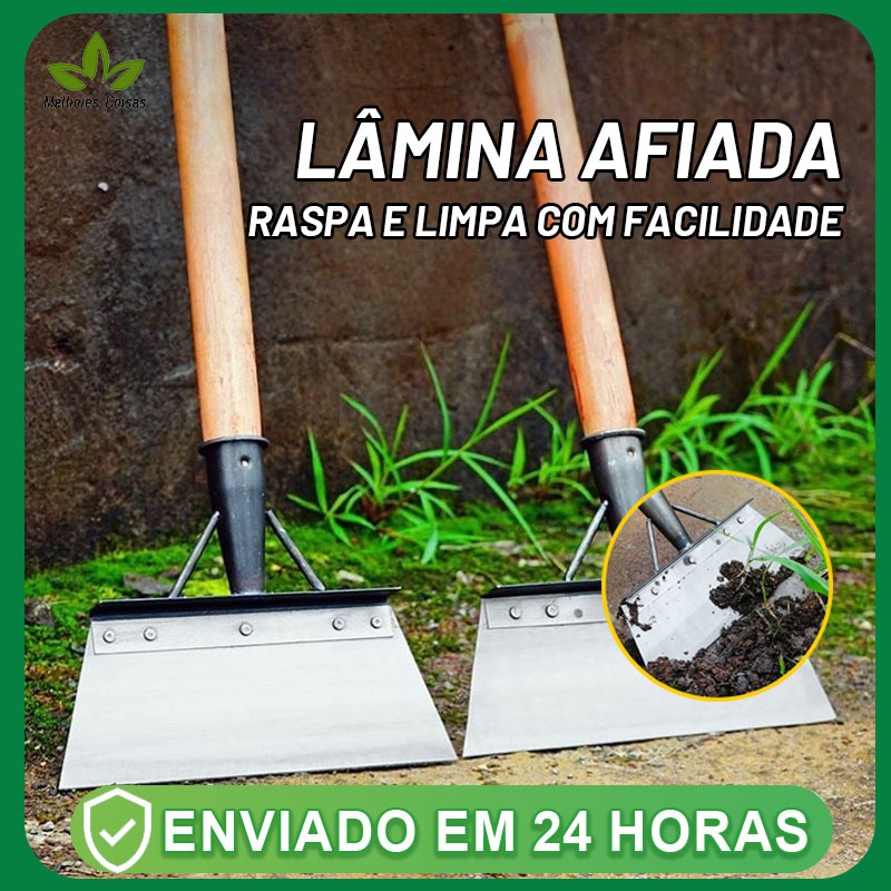 Pá de jardim multifuncional para uso externo em aço inoxidável, com cabeça plana e lâmina alongada e espessa