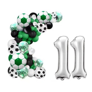Kit futebol arco descontruído + numero 70 cm com 120 balões nas cores  branco verde e com confete e balões metalizado em Oferta na Shopee
