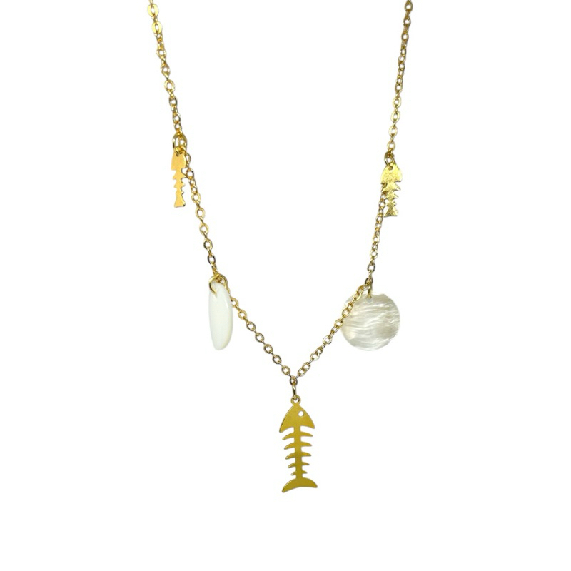 Colar Dourado Fundo do Mar | Conjunto Brinco e Colar Estrela Concha Peixe | Joia Moda Praia Verão Com Pérolas