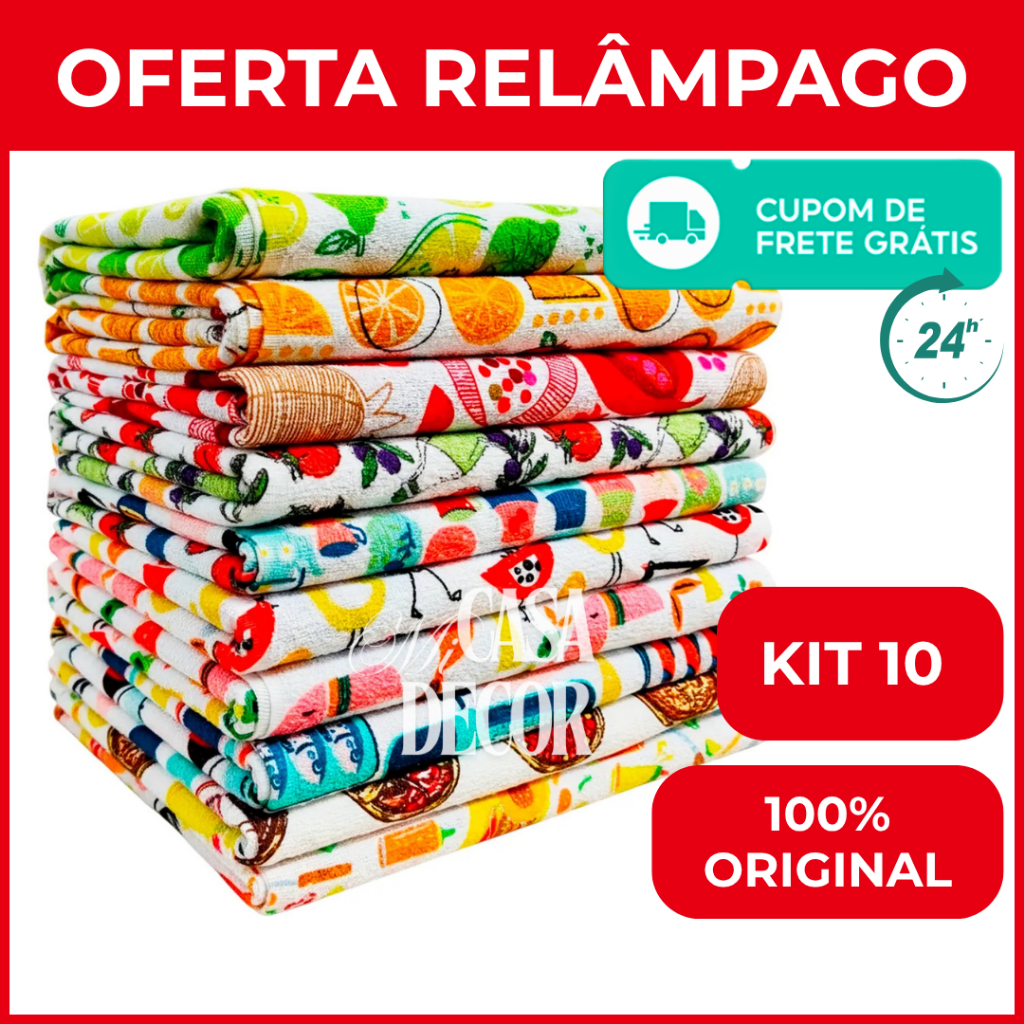 Kit 10 Panos De Prato Atoalhado Não Solta Fiapos Super Absorvente Cozinha em Oferta na Shopee