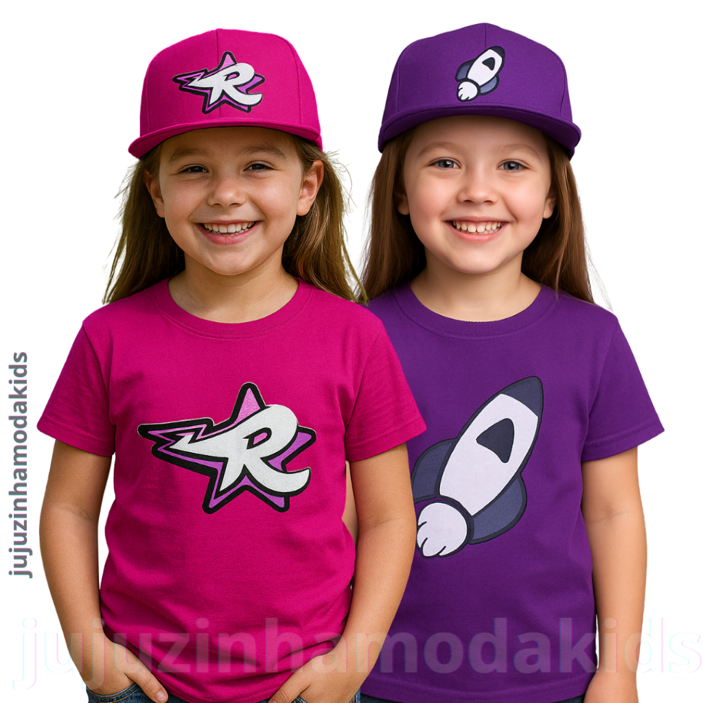 Kit 2 Camiseta Infantil + 2 Bonés Emilly Vick e Katlen Os Rosa Novo Elemento