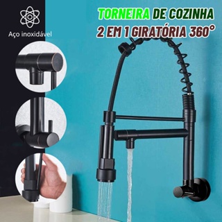 Torneira Cozinha Gourmet Inox para Bancada com Spray Flexível , Torneira Mista Com Dupla Função em Oferta na Shopee