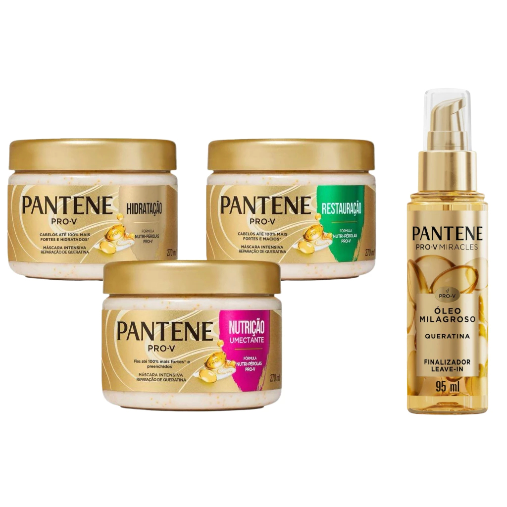 Kit Cronograma Capilar Pantene + Óleo Milagroso Queratina 95ml | Hidratação, Nutrição e Reconstrução em Oferta na Shopee