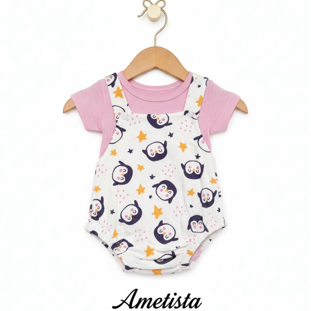 Romper Jardineira Bebê Menina com Blusa Macaquinho Estampado Infantil 100% Algodão RN a 4 Meses