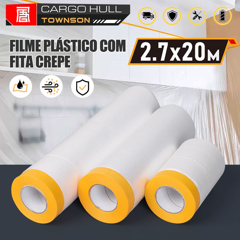 Filme Plástico com Fita Crepe 2.7M X 20M Transparente Protege Cobre Tudo