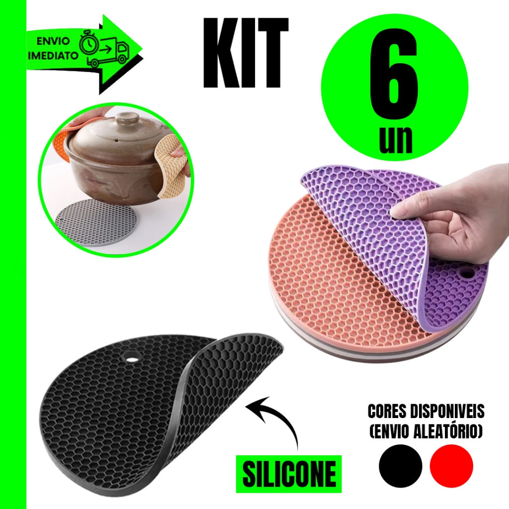 Kit 6 Peças Descanso de Panela Silicone Colorido Alta Resistência Calor