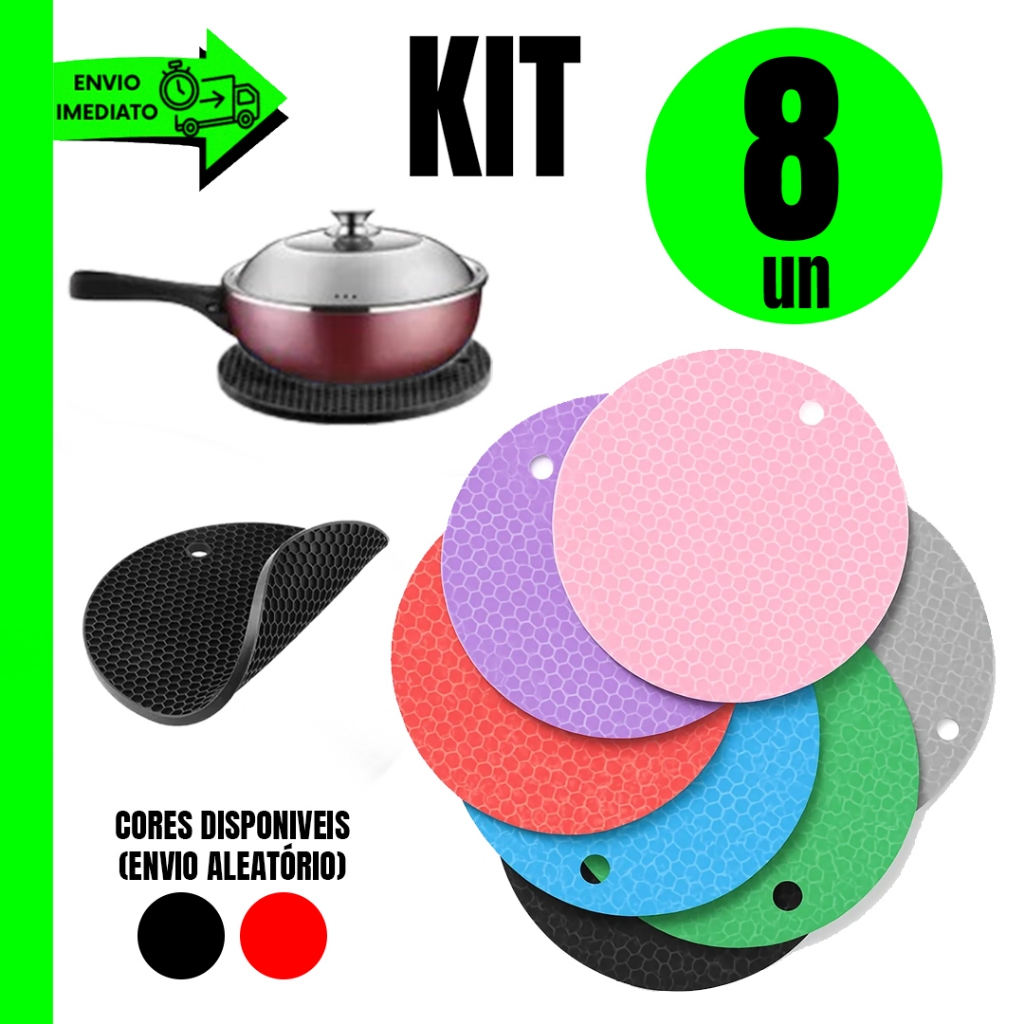 Kit 8 Peças Descanso de Panela Silicone Cozinha Antideslizante Reutilizável