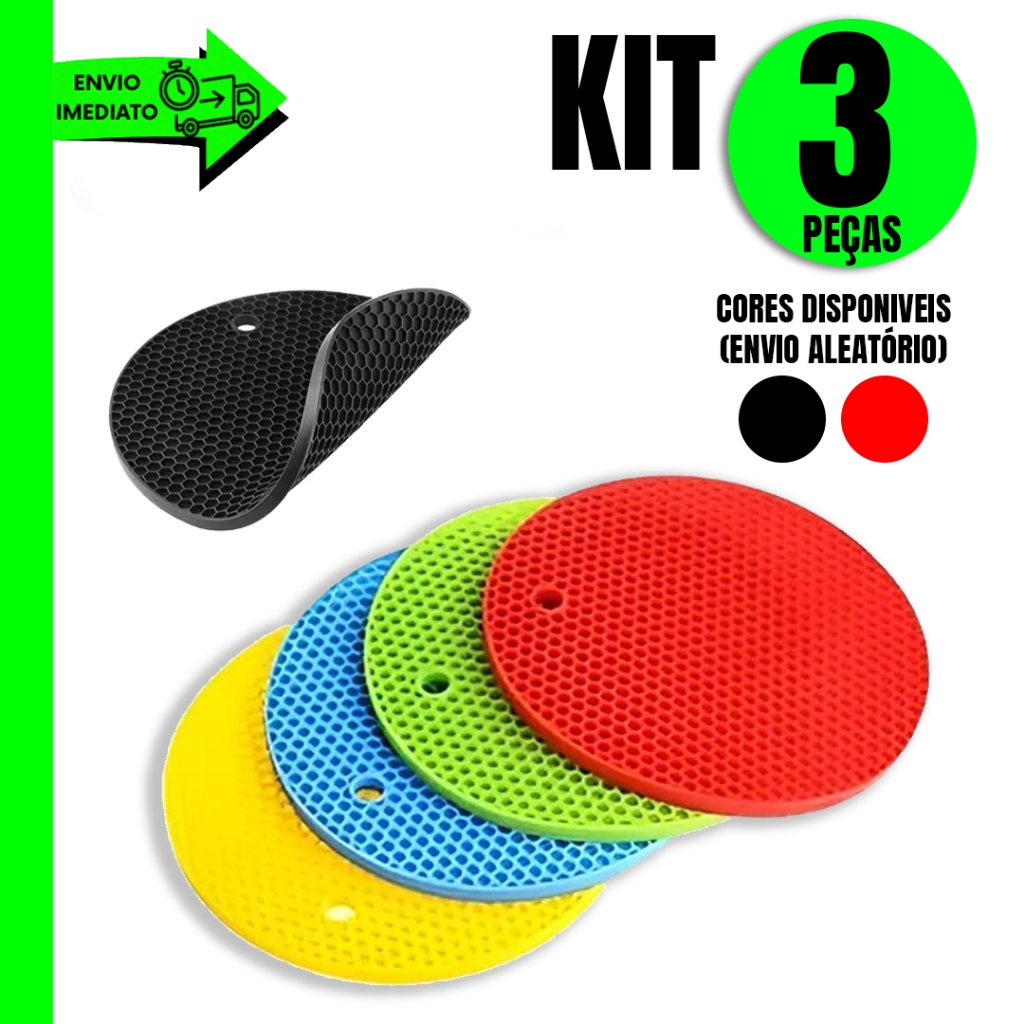 Kit Conjunto 3/2/1 Unidades Peças Descanso de Panela Silicone Colorido Prático e Durável