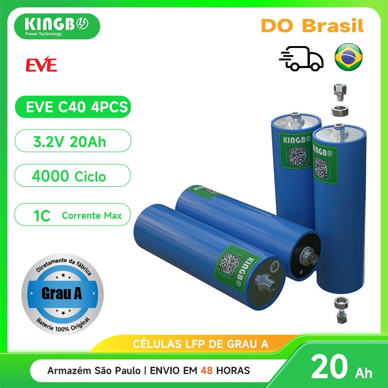 Kingbo Power 4PCS 20Ah EVEC40 3.2V Bateria Lifepo4 Grau A 4000 ciclos para motor de motocicleta em Oferta na Shopee
