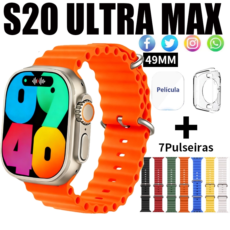 (7 Braceletes) Smartwatch S20 ULTRA MAX Relógio Inteligente Amoled Serie10 com NFC ChatGPT GPS Amoled
