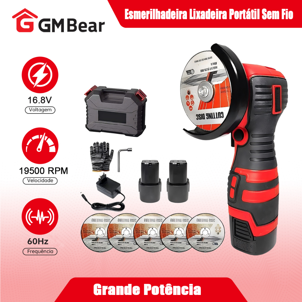 GM Bear Profissional Esmerilhadeira Lixadeira Portátil Sem Fio - Mini 75mm, 19500 RPM, Compacta e Versátil para em Oferta na Shopee