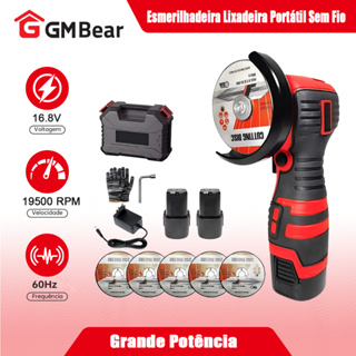 GM Bear Profissional Esmerilhadeira Lixadeira Portátil Sem Fio - Mini 75mm, 19500 RPM, Compacta e Versátil para em Oferta na Shopee