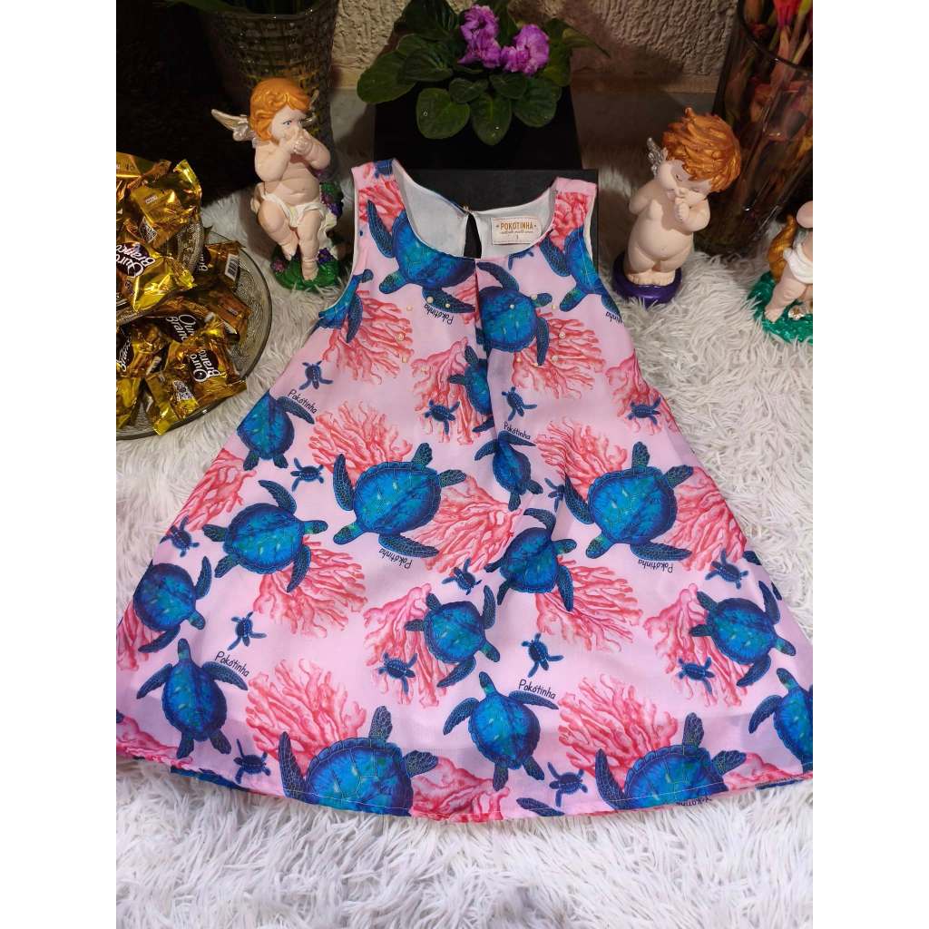 Vestido Infantil Feminino, Modelo Regata, Chiffon Estampado, Tam: 3, Marca: Dmbauer