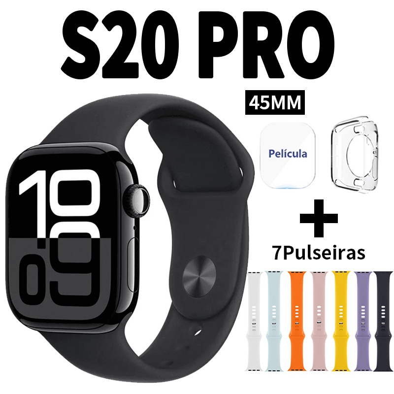 【Sete pulseiras】SMARTWATCH S20 Pro Série10 Amoled NFC GPS Esportivo Atende e Faz Chamada Ligação Relógio inteligente