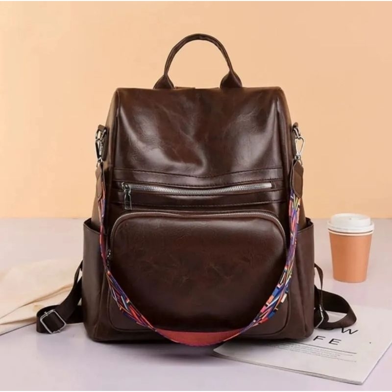 👜 Mochila Feminina Elegante em Couro Sintético alça colorida tendência - Estilo Retrô e Sofisticado