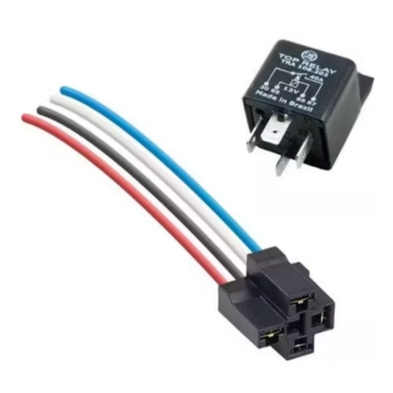 RELE AUXILIAR UNIVERSAL 40A com suporte + CHICOTE 4 vias