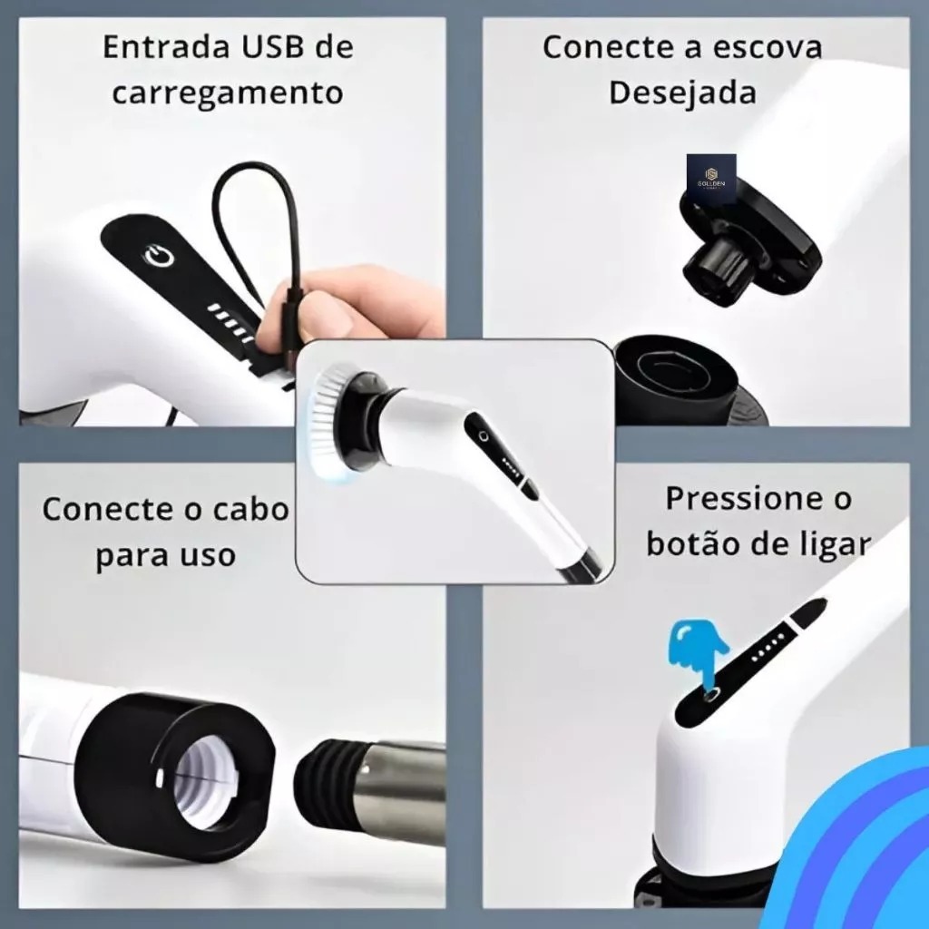Escova de limpeza ajustável para janelas, banheiros e cozinhas - Ferramentas recarregáveis 9 em 1 — imagem 2 de 2