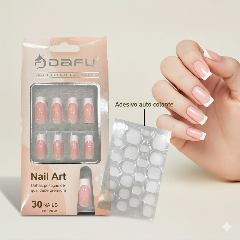 Unhas DAFU Postiças Francesa- Baby boomer 30 Unidades- Unhas Postiças Auto Colante - Tips Decoradas - Dafu