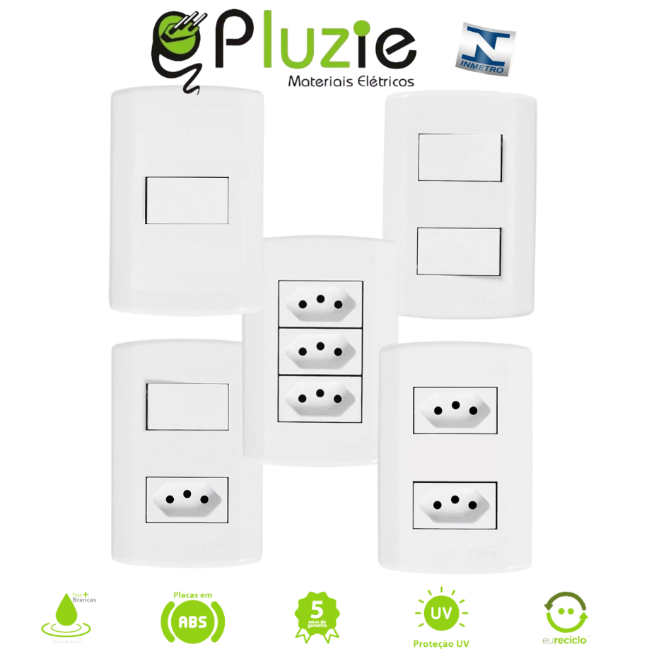 Tomada Interruptor Pluzie Branca Linha Pluzi Modular 10A 20A 4x2