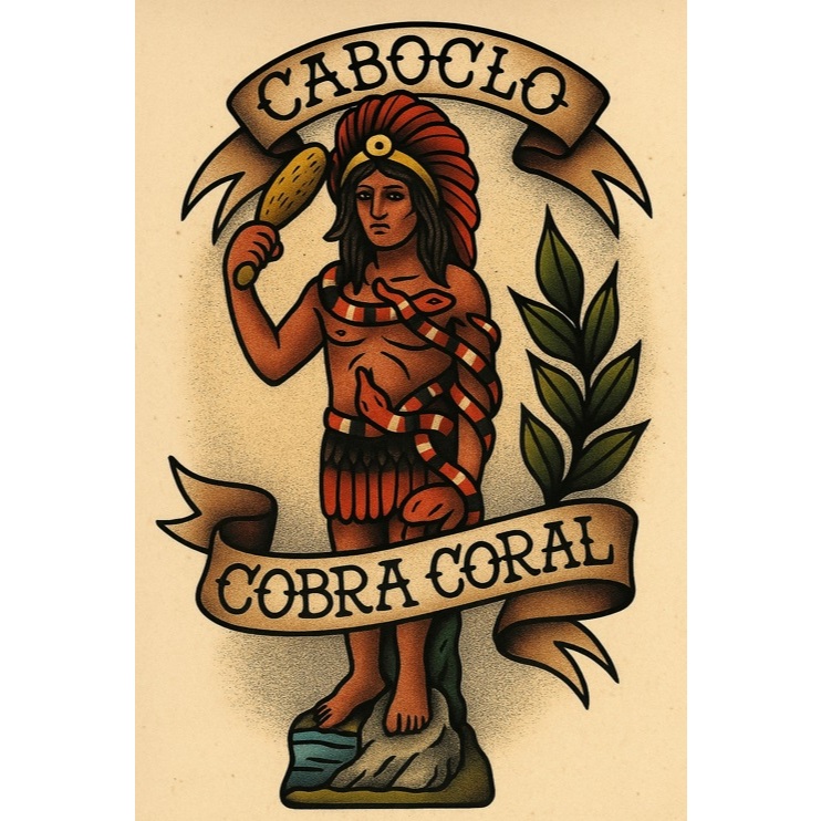 Quadro Decorativo Caboclo Cobra Coral - Estilo Old School 60x40cm