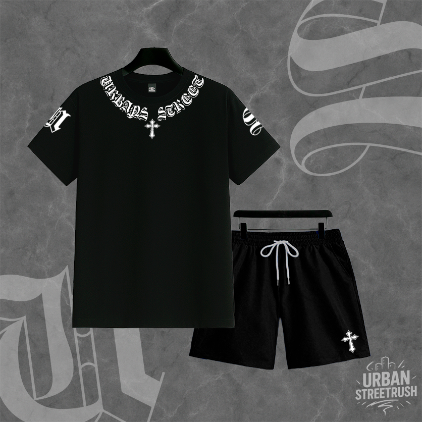 Conjunto Urbans Street Rush – Camiseta 30.1 Algodão Gola Estilizada + Bermuda Tactel Premium