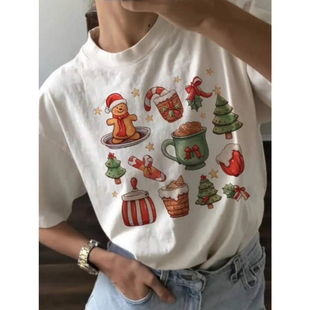 T-Shirt Natalina Estampa Minimalista Fim De Ano Natal Americano Blogueira Estilosa Tumblr Algodão