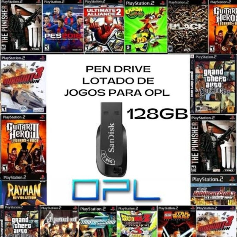 Kit 2025 Atualizado Opl Ps2 Cartao + Pendrive 128gb 65jogos
