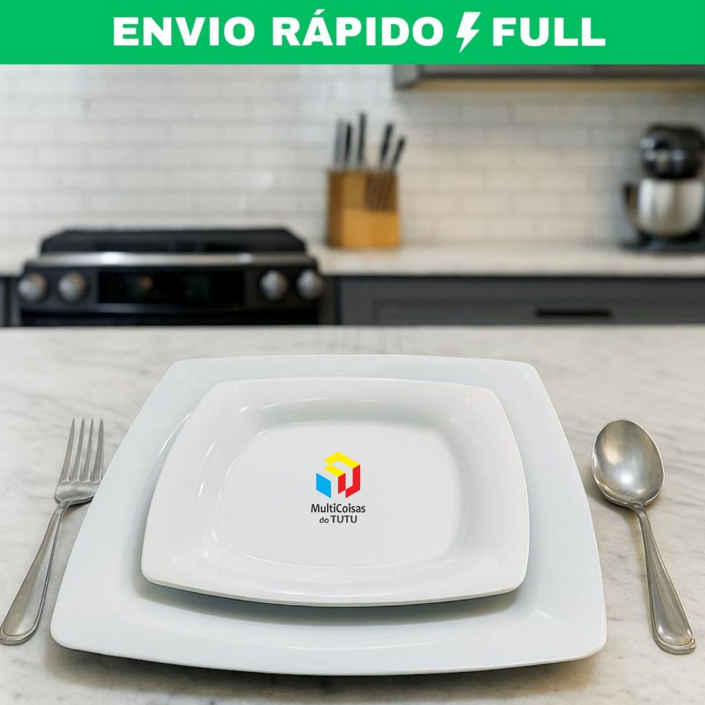 Prato Quadrado - Conjunto de Refeição e Sobremesa de Plástico Ideal para Festas Reutilizável
