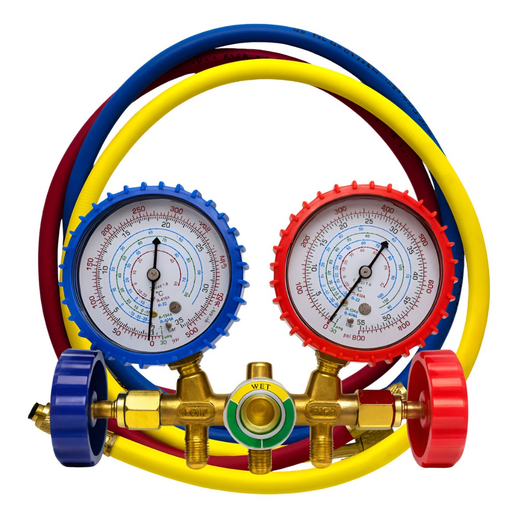 Manifold Manômetro R410A R404A R22 R134a + Mangueiras 90cm Ar Condicionado Refrigeração S/ Adaptador