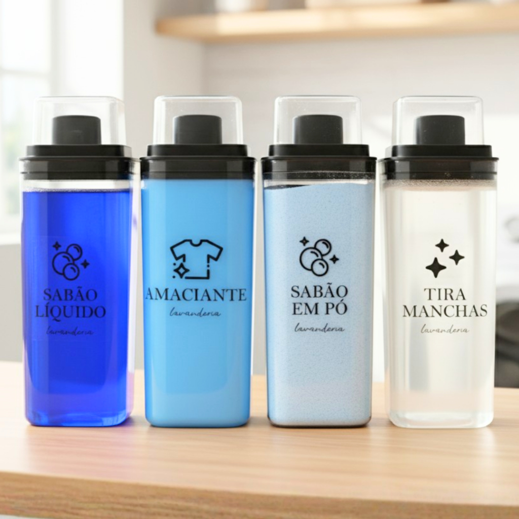 Dispensers Lavanderia Preto 1,5L e 2,3L - Amaciante, Sabão em Pó, Sabão Líquido, Tira Manchas | Kit/Individual em Oferta na Shopee