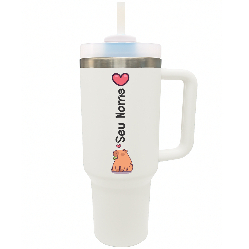 Copo Térmico com Alça e Canudo de 1200ml - Capivara Coração❤️ em Oferta na Shopee