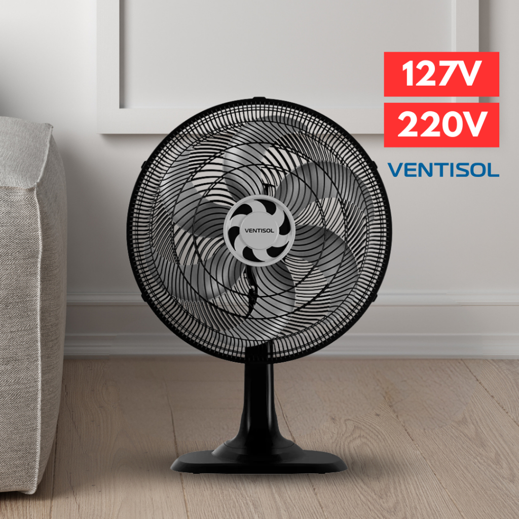 Ventilador De Mesa Oscilante Turbo 6 pás 40cm 127V 220V Ventisol Premium Ajustável Silencioso