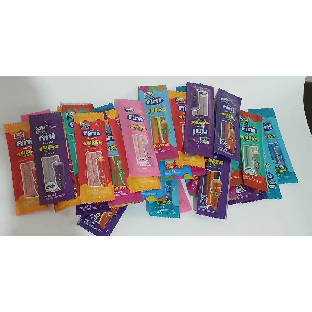 Bala Fini Tube Kit 30 Unidades 15g  Tutti- Frutti,Morango com Laranja,Frutas silvestre e Nata Azedinhos Sabores Diversos