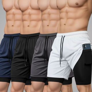 Kit 4 Shorts 2 Em 1 Masculino Para Academia Treino Bermudas Compressão E Bolso Interno em Oferta na Shopee